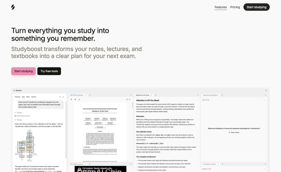 StudyBoost AI learning workspace